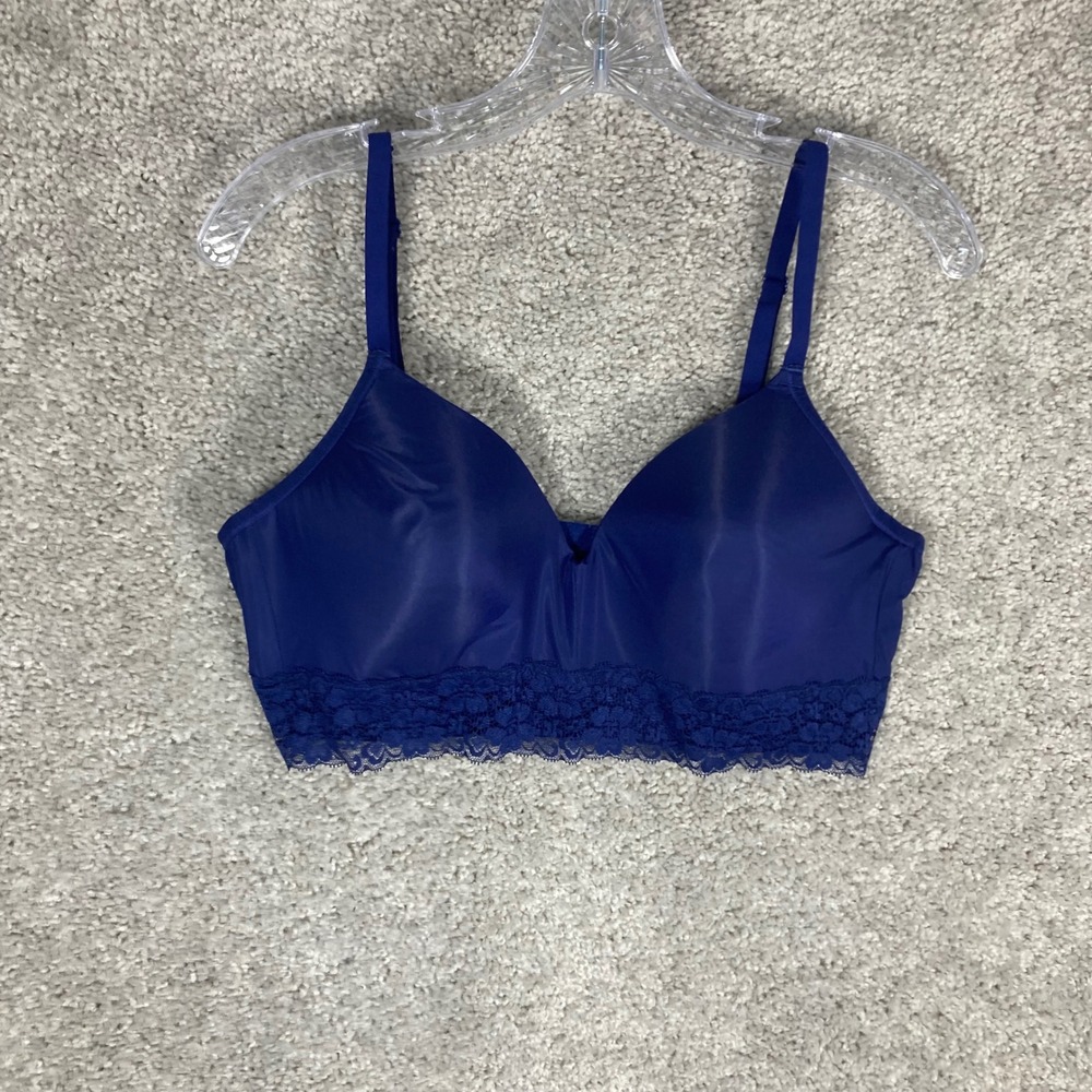 SERRA Women's Blue Lace‎ Trim Comfort Bralette Bra Size L